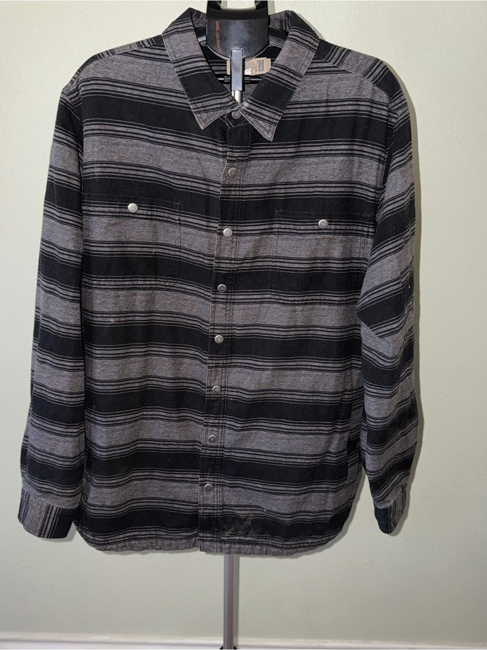 Duluth Trading Co Black and Gray Striped Button-Front Shirt